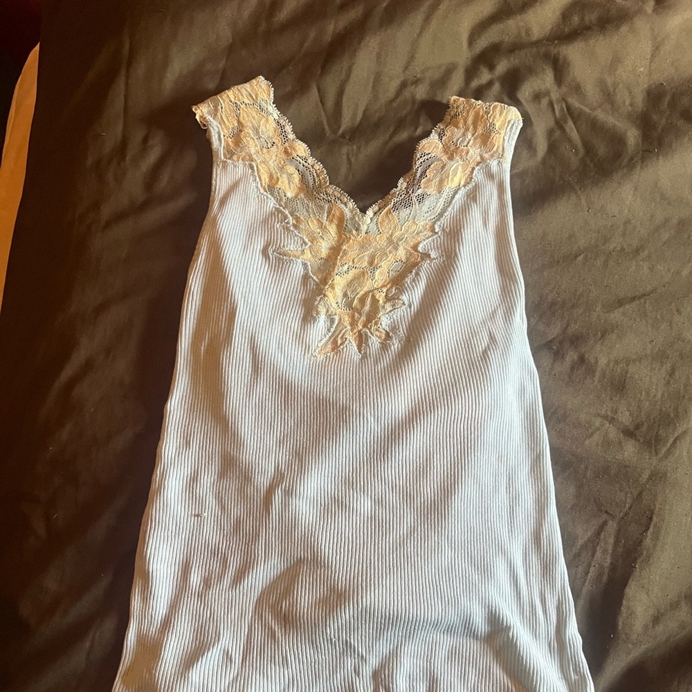 Baby Blue Lace V-Neck Tank Top